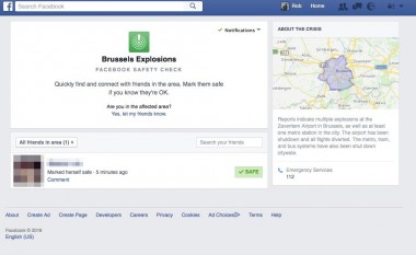 Sulmet në Bruksel, Facebook aktivizon Safety Check