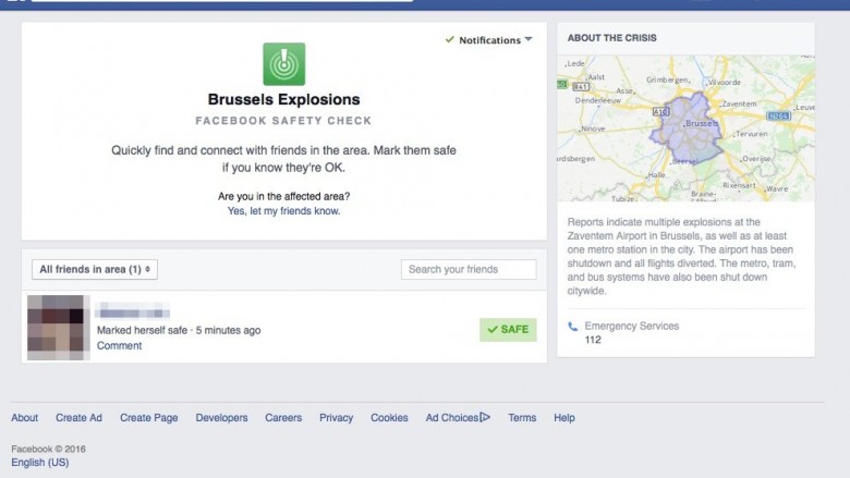 Sulmet në Bruksel, Facebook aktivizon Safety Check