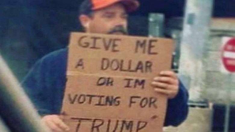 Lypësi amerikan: Më jepni një dollar, ose do të votoj për Donald Trump! (Foto)