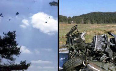 Shikoni se si përplaset vetura ushtarake pasi nuk i hapet parashuta (Video)