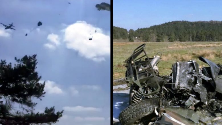 Shikoni se si përplaset vetura ushtarake pasi nuk i hapet parashuta (Video)