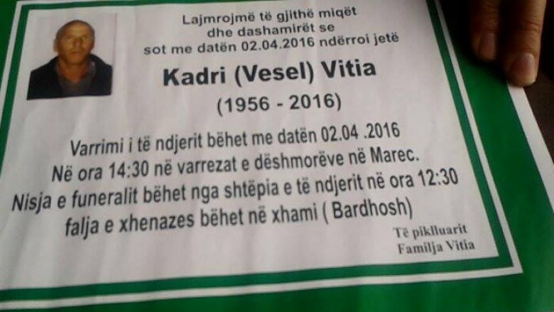 Vdiq veterani i UÇK-së, Kadri Vitia