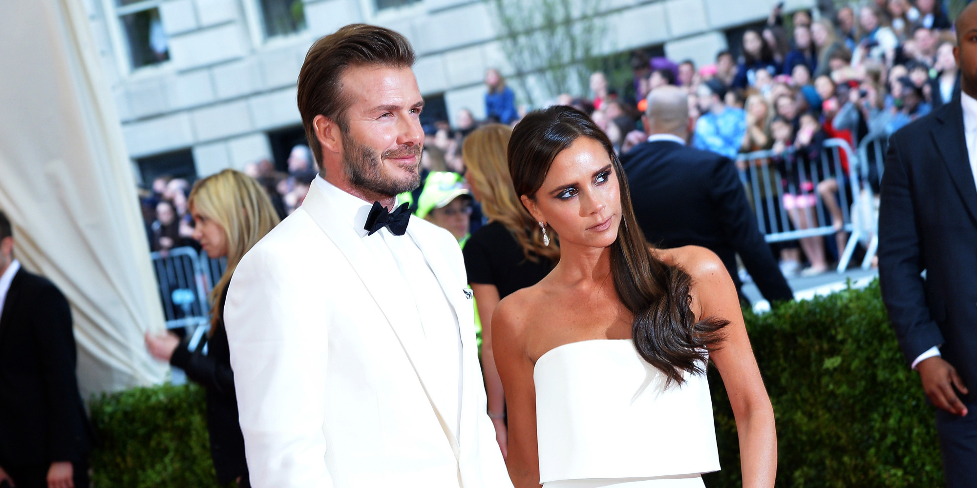 NEW YORK, NY - MAY 05: David Beckham (L) and Victoria Beckham attend the "Charles James: Beyond Fashion" Costume Institute Gala at the Metropolitan Museum of Art on May 5, 2014 in New York City.  (Photo by Mike Coppola/Getty Images)