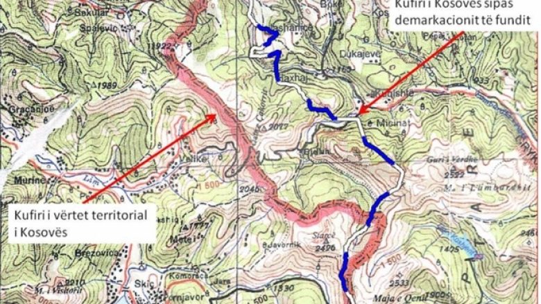 Atlasi gjeografik i vitit 1961 tregon se kufiri i Kosovës është në Çakorr (Harta)