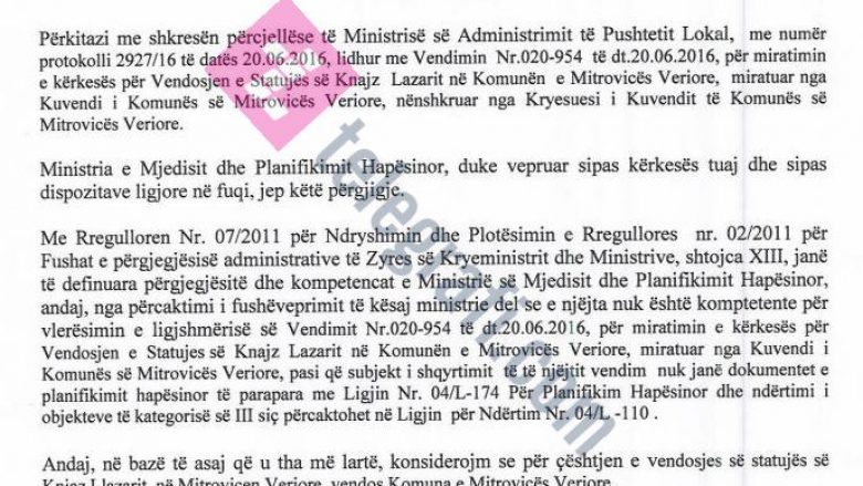 Institucionet “mbyllin sytë” karshi statujës së Car Llazarit, thonë se vendimi i takon Komunës së Mitrovicës së Veriut (Dokument)