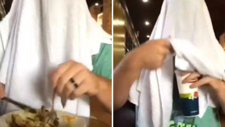 Babai ushqehet në restorant nën mbulesë, në mbështetje të nënave gjidhënëse (Video)