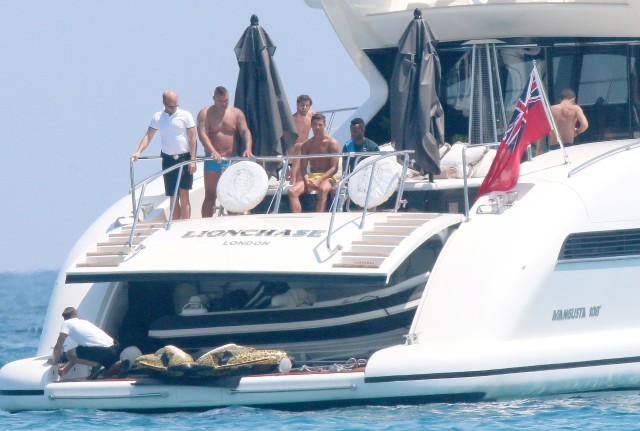 Exclusive... 51758970 Football star Cristiano Ronaldo and his friends spending their day relaxing on a yacht in St. Tropez, France on May 30, 2015. Cristiano is getting in as much vacation time as possible before the start of next football season. FameFlynet, Inc - Beverly Hills, CA, USA - +1 (818) 307-4813 RESTRICTIONS APPLY: USA ONLY