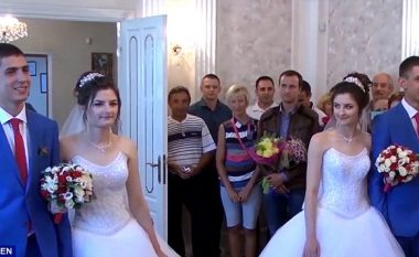 Motrat binjake martohen me vëllezërit binjakë, shikoni reagimin e dasmorëve (Foto/Video)