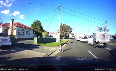 Vogëlushja që del vetëm në rrugë, shpëtohet nga  shoferi mendjemprehtë (Video)