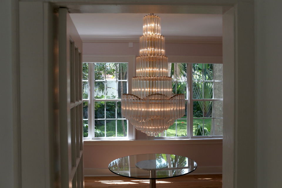 MIAMI BEACH, FL - MARCH 18: A chandelier is seen in the former home of Al Capone during a tour of the historic house on March 18, 2015 in Miami Beach, Florida. The home being restored by MB America was built in 1922 and bought by the prohibition-era gangster in 1928, the property, now renamed 93 Palm, is one of Miamis oldest and most notorious estates. The colonial-style, seven-bedroom property features three houses - the gate house, the main villa and the pool cabana. (Photo by Joe Raedle/Getty Images)