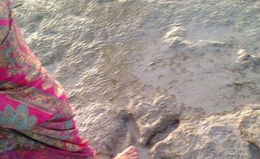 Derisa po shëtiste nëpër plazh, gjeti gjurmën e një dinozauri (Foto)