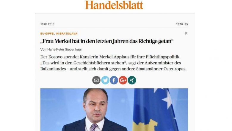 Hoxhaj, për Handesblatt: Pa Gjermaninë dhe Merkelin, Kosova s’do të arrinte këtu ku është sot