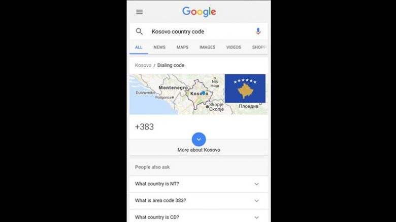 Google ia ‘njeh’ Kosovës kodin telefonik +383