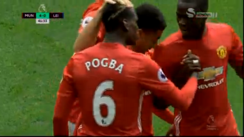 Pogba shënon golin e parë, United 4-0 ndaj Leicesterit në pjesën e parë (Video)