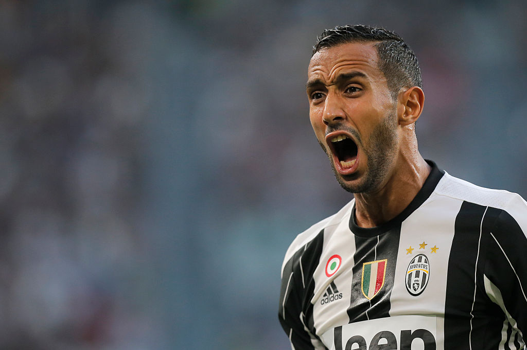 Juventus' defender Medhi Amine Benatia from Morocco reacts during the Italian Serie A football match Juventus Vs Sassuolo on September 10, 2016 at the 'Juventus Stadium' in Turin.  / AFP / MARCO BERTORELLO        (Photo credit should read MARCO BERTORELLO/AFP/Getty Images)