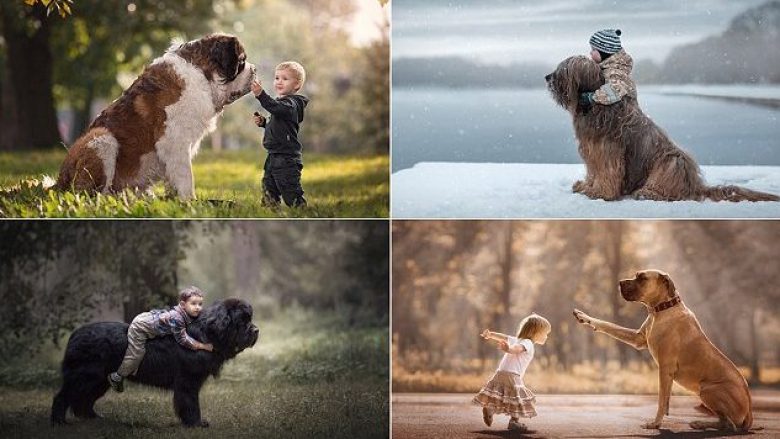 Foto të mrekullueshme të qenve gjigant me fëmijë të vegjël (Foto)