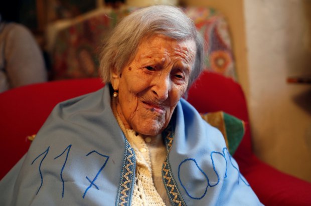 Emma Morano, thought to be the world's oldest person and the last to be born in the 1800s, is seen during her 117th birthday in her house in Verbania, northern Italy November 29, 2016. REUTERS/Alessandro Garofalo