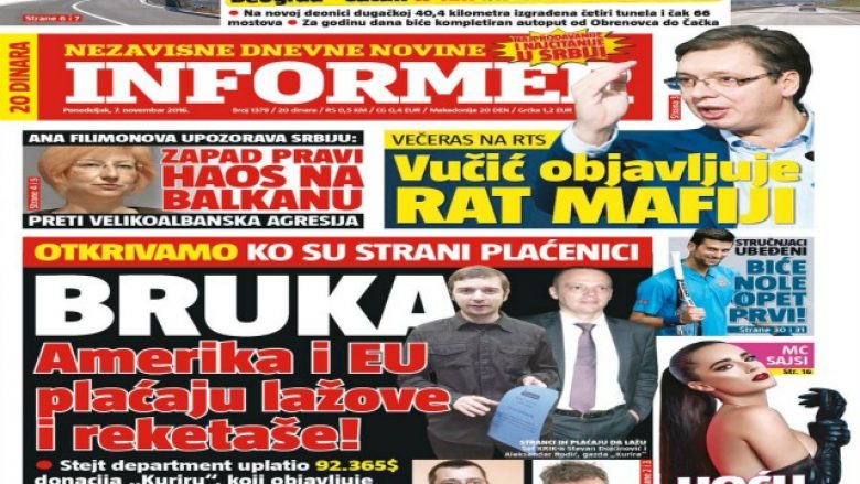 Tabloidi serb shënjestron BIRN-in dhe mediat e tjera si ‘mercenare’