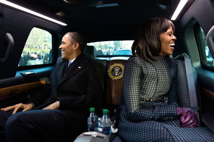 President Barack Obama and First Lady Michelle Obama ride in the inaugural parade in Washington, D.C., Jan. 21, 2013. (Official White House Photo by Pete Souza) This official White House photograph is being made available only for publication by news organizations and/or for personal use printing by the subject(s) of the photograph. The photograph may not be manipulated in any way and may not be used in commercial or political materials, advertisements, emails, products, promotions that in any way suggests approval or endorsement of the President, the First Family, or the White House.