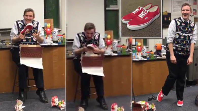 Nxënësit i bënë dhuratë një palë atlete, shikoni reagimin e mësuesit (Video)