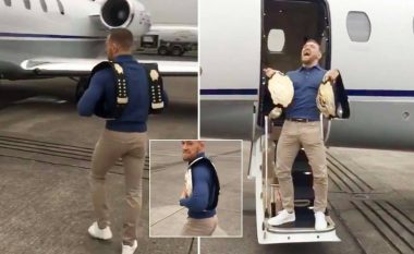 McGregor tallet me UFC-në teksa futej në aeroplanin privat, ka edhe një mesazh për të gjithë ata që dëshirojnë t’ia marrin titullin (Video)