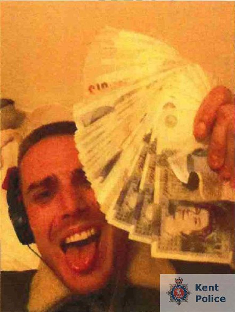 Undated Kent Police handout photo of drug dealer Jason Smith, 27, posing with a wad of fanned-out notes he gained from the proceeds of drug dealing, as he has been jailed for six years. PRESS ASSOCIATION Photo. Issue date: Friday December 9, 2016. See PA story COURTS Selfie. Photo credit should read: Kent Police/PA Wire NOTE TO EDITORS: This handout photo may only be used in for editorial reporting purposes for the contemporaneous illustration of events, things or the people in the image or facts mentioned in the caption. Reuse of the picture may require further permission from the copyright holder.