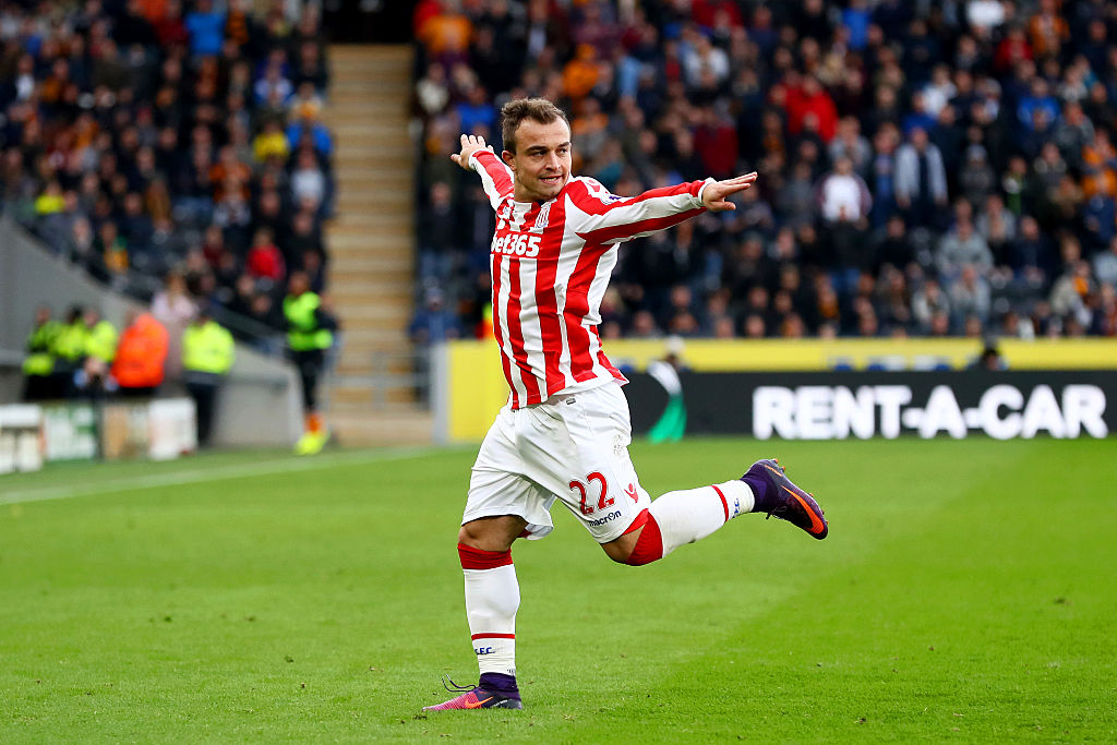 Xherdan Shaqiri duke festuar një gol këtë edicion me fanellën e Stoke Cityt