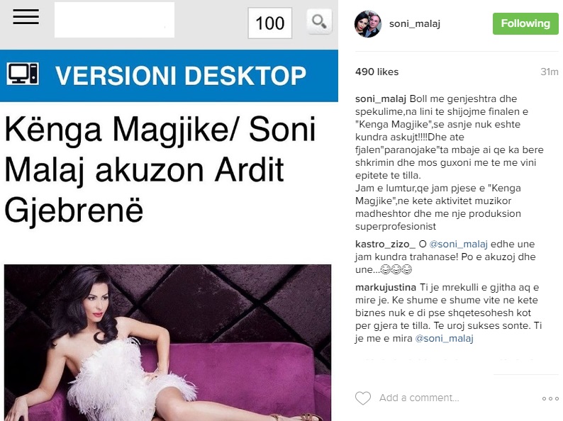Ky është statusi revoltues i këngëtares Soni Malaj në llogarinë personale në Instagram.