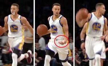 Shkathtësia e Curryt: Me njërën dorë kapi mbrojtësen e dhëmbëve, me tjetrën pasoi topin! (Video)