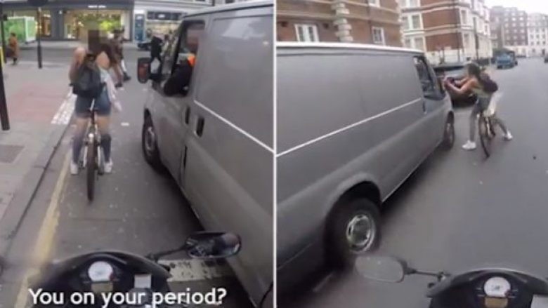 Shoferi i furgonit ngacmon vajzën në biçikletë, ajo i hakmerret në mënyrën më brutale të mundshme (Video)