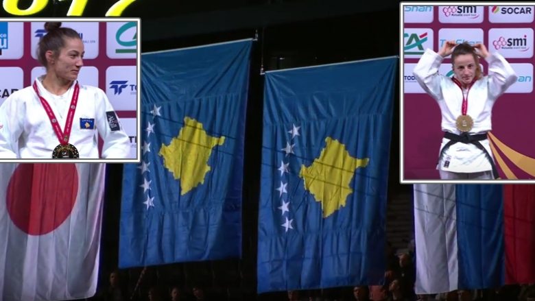 Momentet e triumfit të Majlindës dhe Distrias, ndarja e medaljeve dhe intonimi i himnit të Kosovës në Paris (Foto/Video)