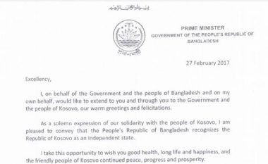 Mustafa pranoi notën verbale të njohjes nga Bangladeshi (Dokument)