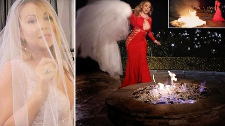 “Çmendet” Mariah Carey, djeg fustanin 250 mijë dollarësh të martesës në klipin e ri (Foto)