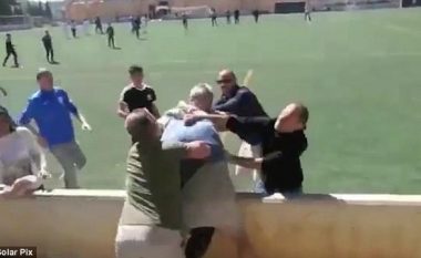 Fëmijët luajnë futboll, prindërit përfshihen në rrahje masive (Video, +18)