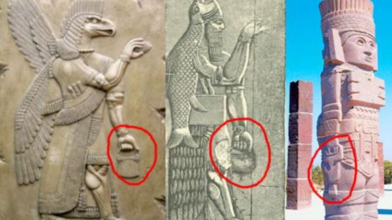 Statujat e lashta me çanta misterioze që ngjajnë me ato të ditëve të sotme (Video)