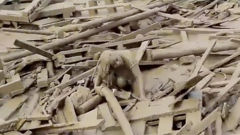 E mbuluar nga balta dhe mbeturinat, gruaja përpiqet për t’i shpëtuar vdekjes (Video)