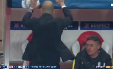 Guardiola nuk mund të përmbahet kur City pësoi golin e tretë kundër Monacos (Video)