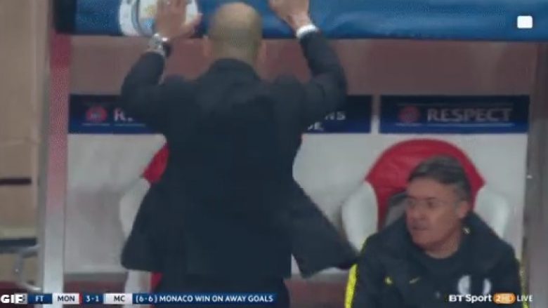 Guardiola nuk mund të përmbahet kur City pësoi golin e tretë kundër Monacos (Video)