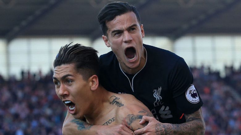 Liverpooli kalon në epërsi ndaj Stoke, dy gola për dy minuta nga Coutinho dhe Firmino (Video)