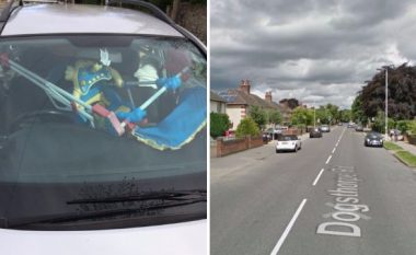 Ndalohet shoferja që voziste me kokën e futur në karrige fëmijësh (Foto)