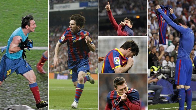 Festimet më të bukura të Messit në El Clasico, nga heqja e fanellës te puthja e logos së Barcelonës (Video)