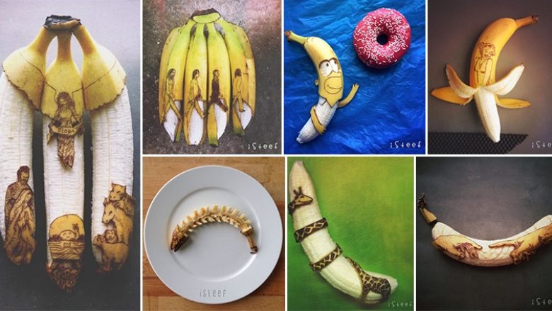 Artisti krijon vepra arti vetëm me një laps dhe një banane (Foto)