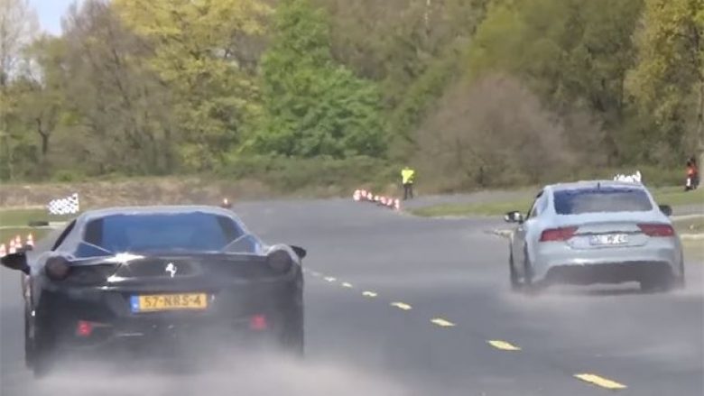 Audi RS7 e lë prapa në garë Ferrarin 458 Italia (Video)