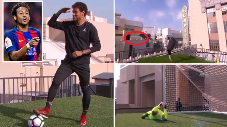 Neymar shënon gol nga goditja e ‘çmendur’ e dënimit nga një ndërtesë tek tjetra, largësia ishte mbi 40 metra (Foto/Video)