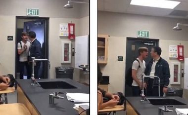 Studenti vazhdimisht e sulmon, edhe pse profesori tenton që me çdo kusht t’i shmanget konfliktit (Video)
