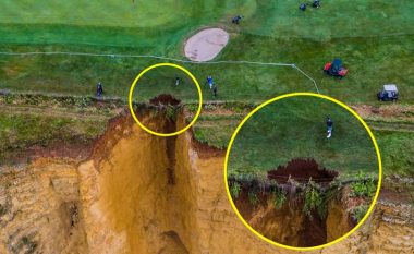 Rrezikoi jetën duke luajtur golf, pranë shkëmbit që sapo është shembur (Foto)