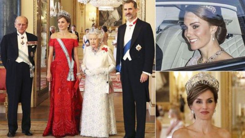 Një natë e bukur mbretërore, Dukesha Kate dhe Mbretëresha e Spanjës shfaqen plot shkëlqim me diademat e tyre familjare në kokë (Foto)