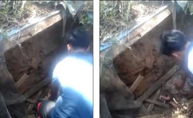 Momenti kur shpëtohet foshnja e porsalindur, që ishte braktisur e varrosur për së gjalli në një gropë septike (Video, +16)
