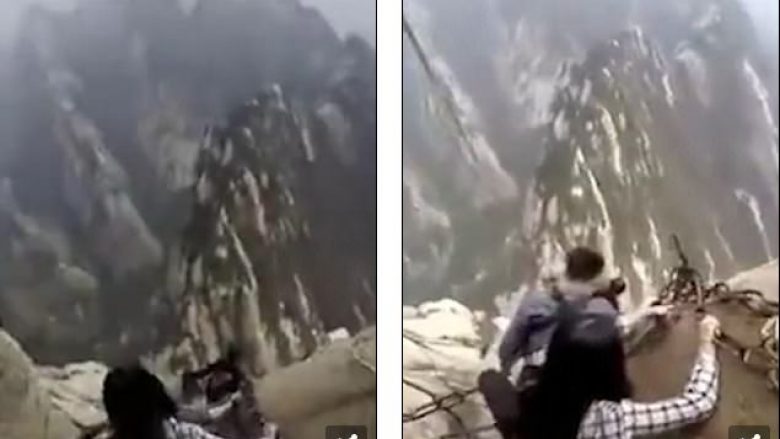 Alpinisti filmon veten duke zbritur nga shkallët e një shkëmbi 2133 të lartë (Video)