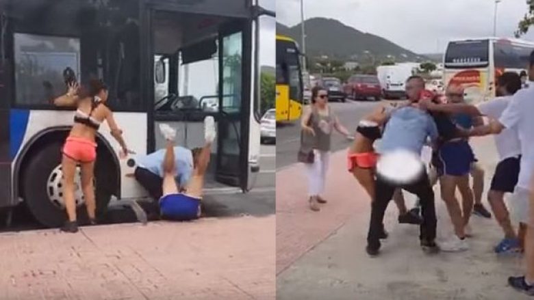 Shoferi i autobusit dhe pasagjeri rrahen me grushta e shkelma, por kaosi krijohet kur në lojë futet e dashura e të riut (Video, +18)